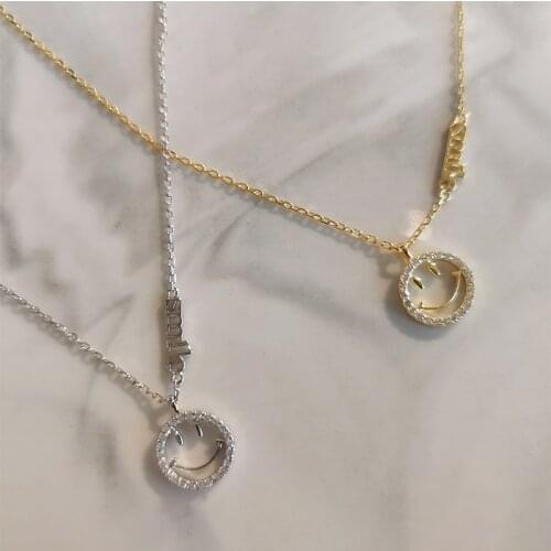 925 Sterling Silver Shiny CZ Smiling Face Letter Pendant Necklace For Women Clavicle Chain Necklace Choker Birthday Gift S-N678
