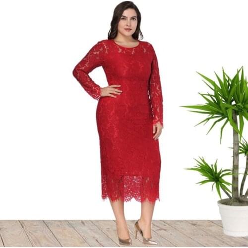 2021 Summer New Womens Big Size Womens Long Sleeve Lace Slim Dress Dress Plus Size Lace Hollow Dress French Dress Women 6XL