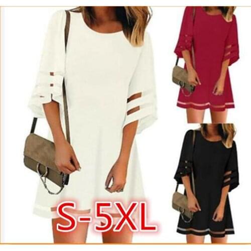 New womens gauze stitching loose flared sleeves A-line dress
