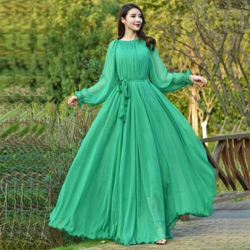 Vintage Long Sleeve Runway High quality womens Maxi Dress Holiday Beach Maxi Dress Plus Sizes flowy party dress