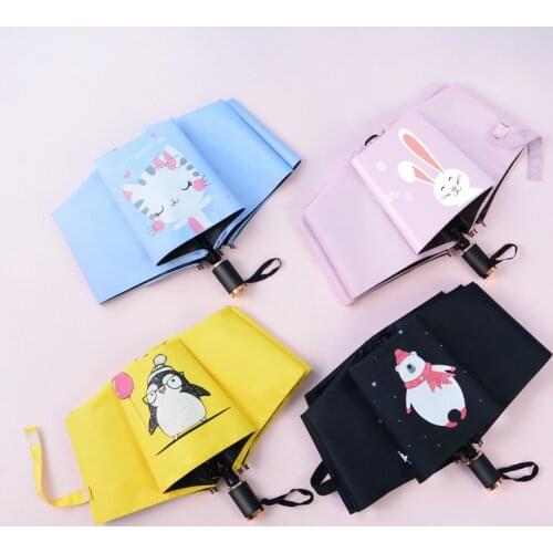 New Creative Cartoon Child Cute Sunny and Rainy Umbrella Black Glue Sunscreen 3 Folding Kids Umbrella Parasol