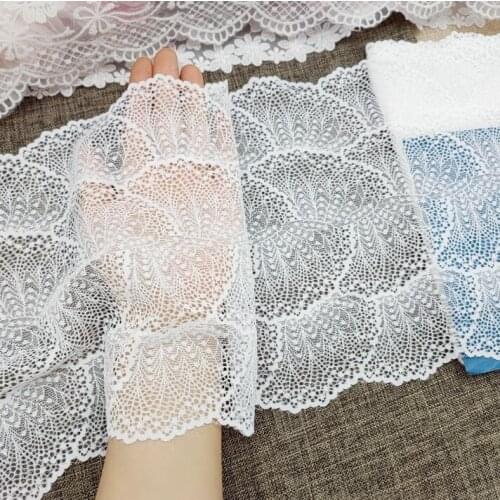 1 Meter/lot 21cm Embroidered Net White Elastic Lace Trim Fabric Garment Ribbon Headband Wedding DIY Bra Lace Accessories