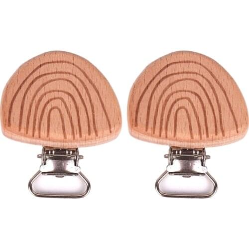 2Pcs Wooden Pacifier Clips Beech Engrave Rainbow Baby Teether Safety Clasp Holder DIY Dummy Chain Toys Accessories