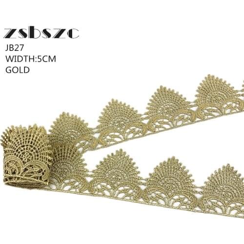 5CM Width 5Yards Vintage Gold Lace Trim Embroidery Fabric for Wedding Dresses Sewing Accessories Applique Crafts