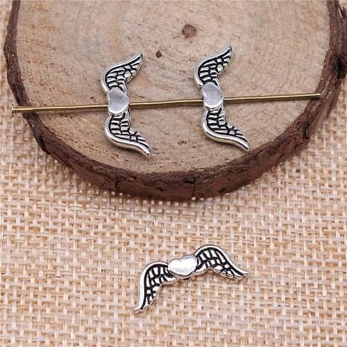 92pcs 20x7mm antique silver Peach heart wings small beads charms diy retro jewelry fit Earring keychain hair card pendant