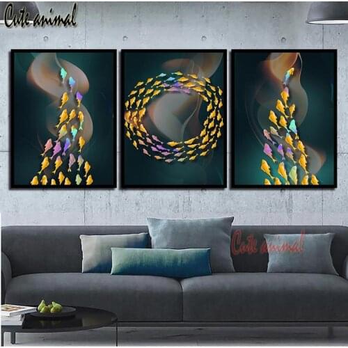 Abstract animal fish 5d DIY Diamond Painting Full Drill Square Mosaic Diamond Embroidery Handmade Home Decor Nordic Style 3 PCS