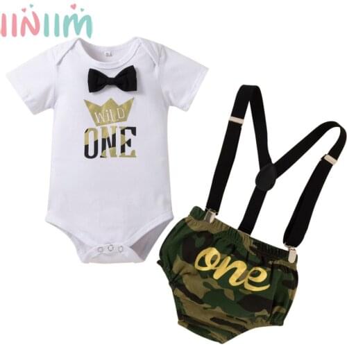 Baby Boy Clothes Sets Newborn Gentleman Rompers Infant 1st Birthday Outfit Toddler Letter One Jumpsuit + Suspender Pant