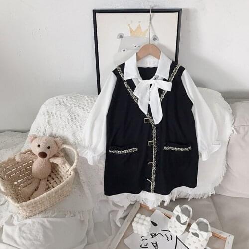 Girls Baby Autumn Princess Costumes Kids Fashion French Style Party Costumes Long Sleeve Clothes Fall Spring Bowtie Korean Suits