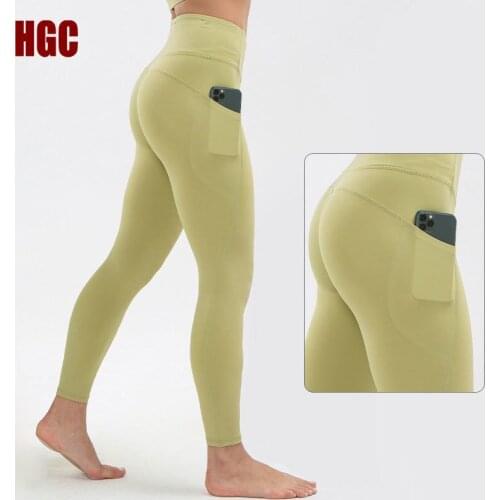 HGC Yoga Pants With Pocket High Waist Naked-feel Fabric Squat Proof Elastic GYM Leggings Sport Women Fitness Sexy Workout Tights
