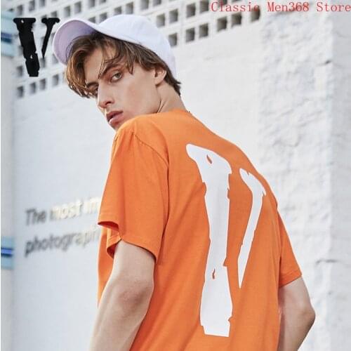 VLONE short-sleeved street hip-hop male FRIENDS orange round neck cotton big V loose T-shirt women