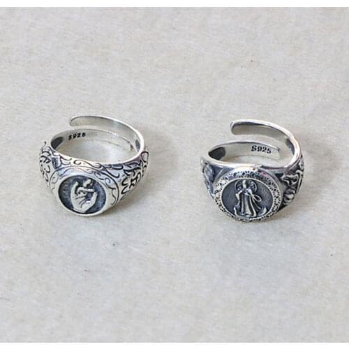 Classical S925 Sterling Silver Jewelry Retro Thai Silver Guanyin Silver Ring Men And Women Open Ended Ring