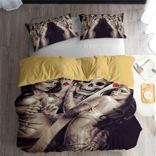 HELENGILI 3D Bedding Set skull Print Duvet cover set lifelike bedclothes with pillowcase bed set home Textiles #2-01