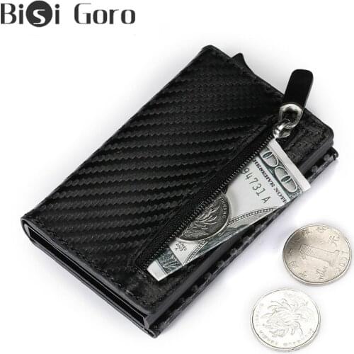 BISI GORO Carbon Fiber Coin Purse England Style Credit Card Holder Aluminum Box Magnet Slim Card Wallet RFID Pop Up Card Case