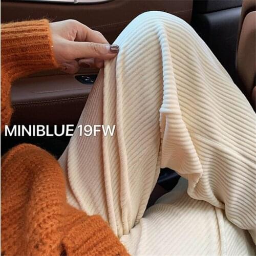 LMQ NEW 2020 Women Casual High Waist Elastic Long Pants Korean Style Loose All-match Corduroy Wide Leg Trousers Trendy Leisure