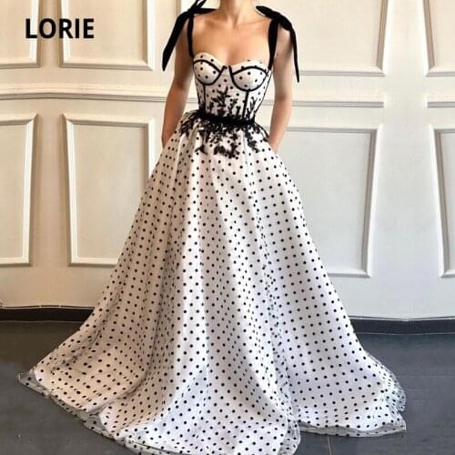 LORIE Elegant Prom Dresses Sweetheart Polka Dot White and Black Long Arabic Wedding Party Graduation Dress with Pockets 2021