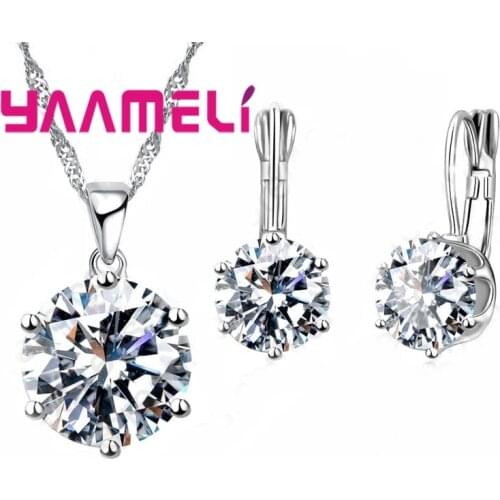 Statement Jewelry Sets 925 Sterling Silver Candy Color Cubic Zirconia Pendant Necklace Earring Wedding Accessories