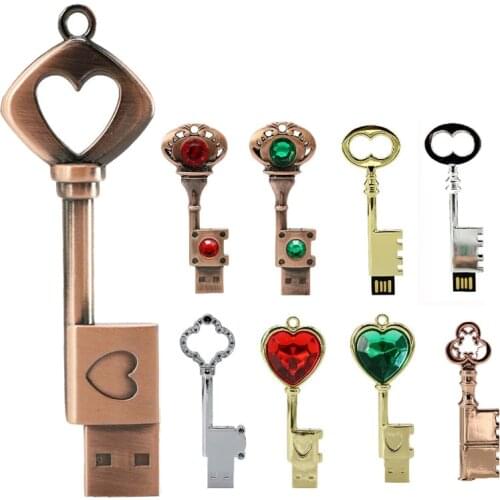 Copper Love Heart Shape Key Usb Flash Drive Pendrive Pen Drive 16GB 32GB 64GB 128GB Metal Keys Memory Stick Drives Wedding Gift