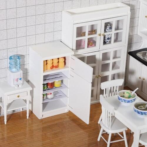 Furniture Model 1:12 Kitchenware Micro-view White Refrigerator Dining Table Chair Cabinet Doll House Accessories