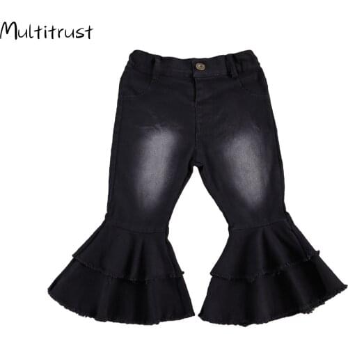 1-6Y Fashion Toddler Baby Girls Ripped Flare Pants Autumn Winter Solid Ruffles Bell-bottomed Long Pants Trousers For Kids Girls