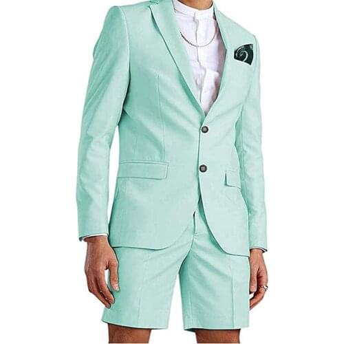 Mens Wedding Suits Summer Beach Casual 2 Pieces Single Breasted Notch Lapel Slim Fit Blazer Jackets and Short Pants Costumes