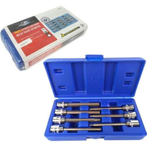 7 Pcs Pressure Batch Sleeve Set 3/8" Drive Extra Long Reach Allen Metric for Torque Wrench Hex Allen Key Screwdriver Bit Set