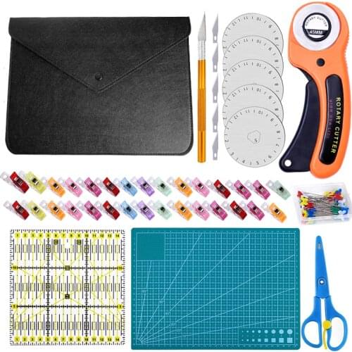 LMDZ 96 PCS 45mm Rotary Cutter Kit Rotary Cutter Tool Kit with 5 Blades Carving Knife Patchwork Ruler Cutting Mat