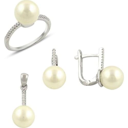 Silverlina Silver Pearl & Zircon Crystal Set