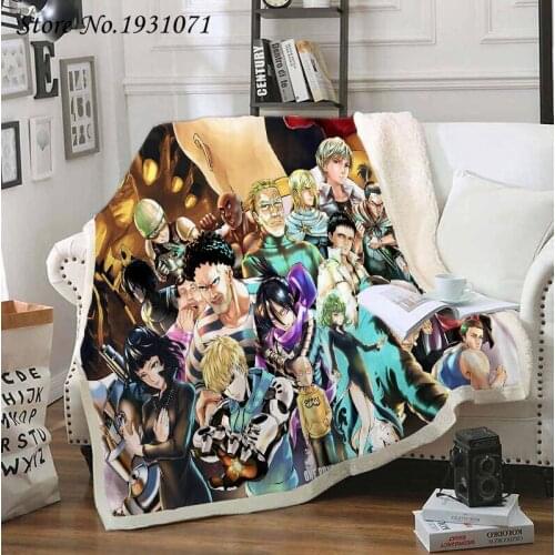 NEW ONE PUNCH MAN 3D Printed Fleece Blanket for Beds Thick Quilt Fashion Bedspread Sherpa Throw Blanket Adults Kids 09