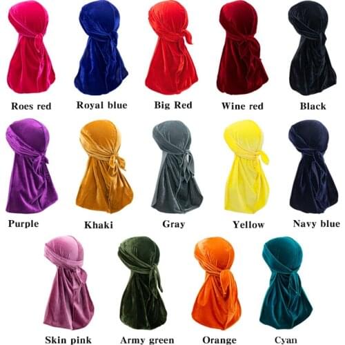 New arrival hot-selling solid color long tail gold velvet turban hat autumn and winter Durags stretch hip-hop hat