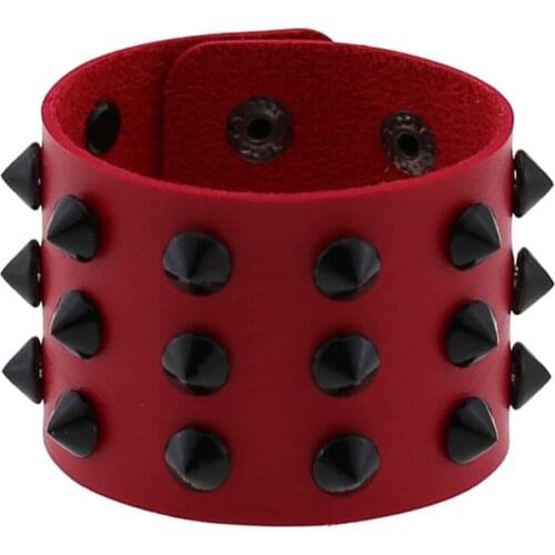 New punk goth rock personality PU leather three rows of black rivet wide bracelet neutral charm bracelet