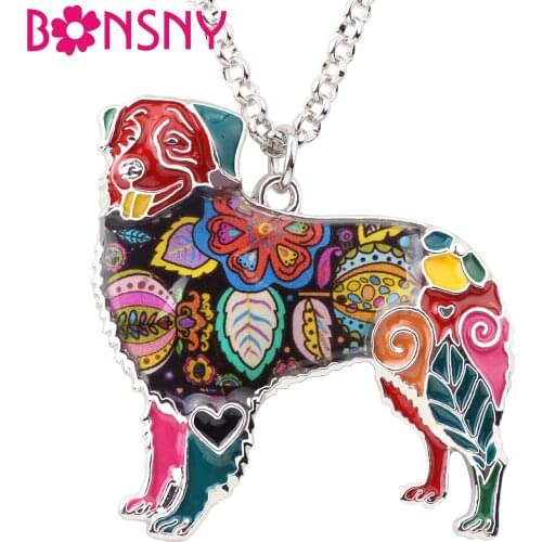Bonsny Enamel Alloy Australian Shepherd Dog Necklace Pendant Chain Collar Cute Animals Elegant Jewelry For Women Girls Gifts Hot
