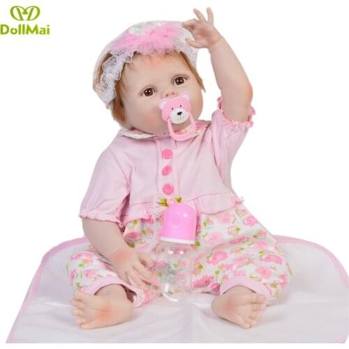 Bebe menina reborn 23"57cm Full silicone vinyl body reborn baby girl doll for children gift bonecas real baby newborn doll