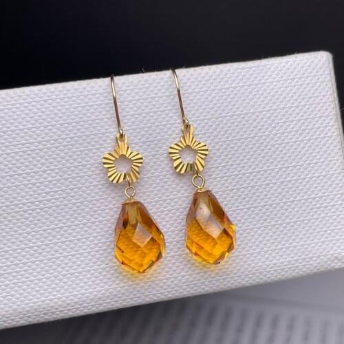 Shilovem 18k yellow gold citrine drop fine Jewelry women party new classic plant gift new 8*11mm myme08116651j