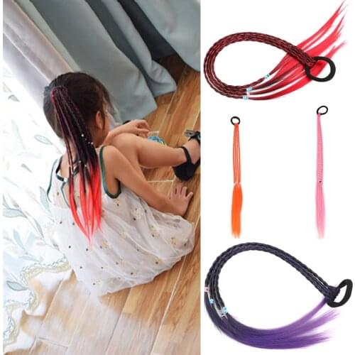Synthetic Colored Natural Overhead Tail Hair Pigtails For Girl Hair Extension Colored Strands of Hairpiece Ponytail 3pcs in pack