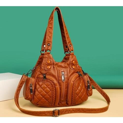 Soft Leather Ruched Handbags Totes Multi Pocket Shoulder Bags For Women Designer Ladies Large Capacity Nubuck Hobos Crossbody