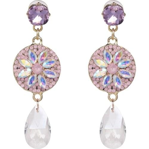 YaYi Jewelry Fashion Bohemia Pink Glass Crystal Rhinestone Dangle Women Hook Eardrop Wear Ear Band Long Tassel Earrings Gift