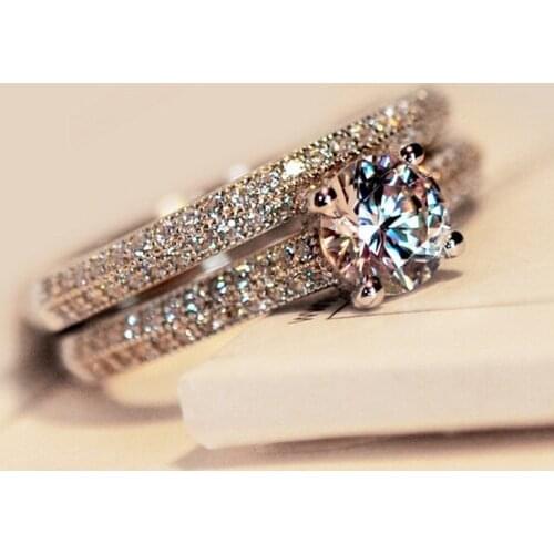 Luxury Female White Bridal Wedding Ring Set Fashion 925 Sterling Silver Jewelry Promise AAAA CZ Stone Engagement Rings For Women