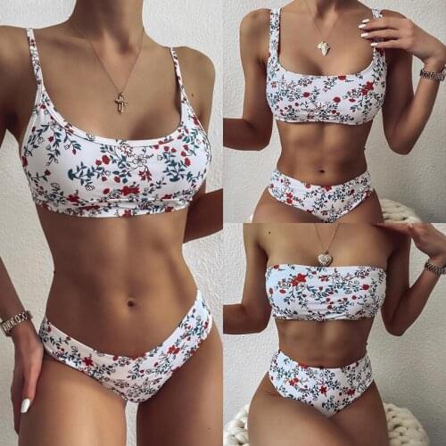 2021 New Floral Print Halter Bikini Female Sexy Swimsuit Women Swimwear Two-pieces Bikini set Bandeau Bather Bathing Suit Swim