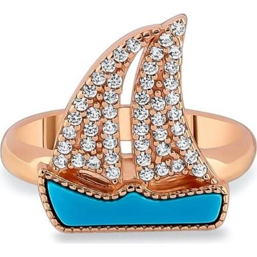 Sailboat Model Blue Stone Ring, Multi Stone Women Ring, Sailor Jewelry, Solid 925 Sterling Silver, Wedding Engagement Valentine