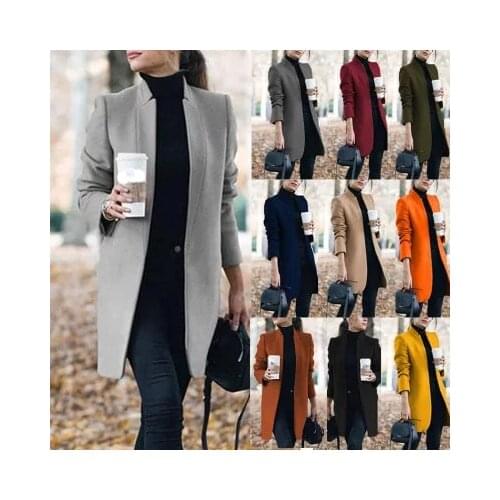 Casual Fashion All Match Womens Coats And Jackets 2020 Autumn And Winter New Solid Color Stand Up Collar Ladies Woolen Coat