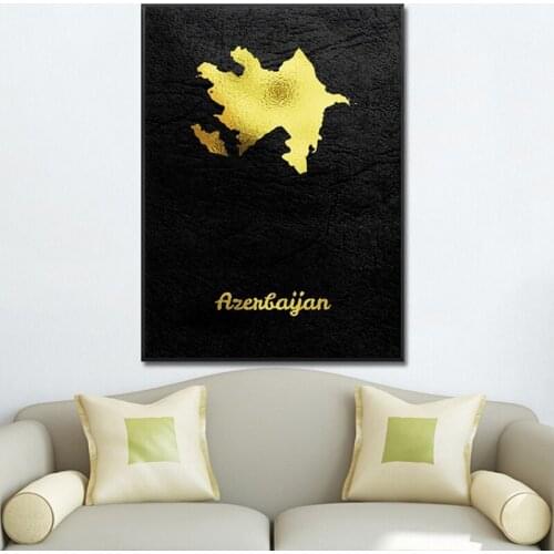 Golden Map Art Azerbaijan Canvas Painting Mural Painting Picture Print Home Decoration Wall Poster Decoration Living Room