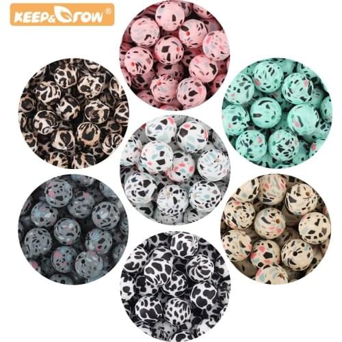 Leopard Print Baby Teething Beads Teether 10pcs Chewing Molar Period Beads Water Printing Series Beads DIY Pacifier Chain Pearl