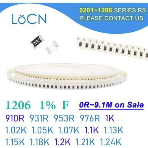 1206 1% F 5000PCS SMD 910R 931R 953R 976R 1K 1.02K 1.05K 1.07K 1.1K 1.13K 1.15K 1.18K 1.2K 1.21K 1.24K 3216 Resistor OHM