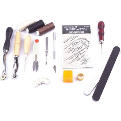 16pcs/set Leathercraft Tool Sets Hand Stitching Sewing Leather Craft Tool Sewing Saddle Groover Punch Tools Kit Wood