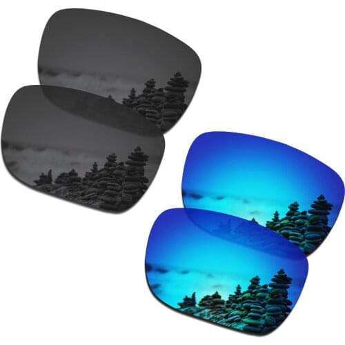 SmartVLT 2 Pairs Polarized Sunglasses Replacement Lenses for Oakley Holbrook XL Stealth Black and Ice Blue