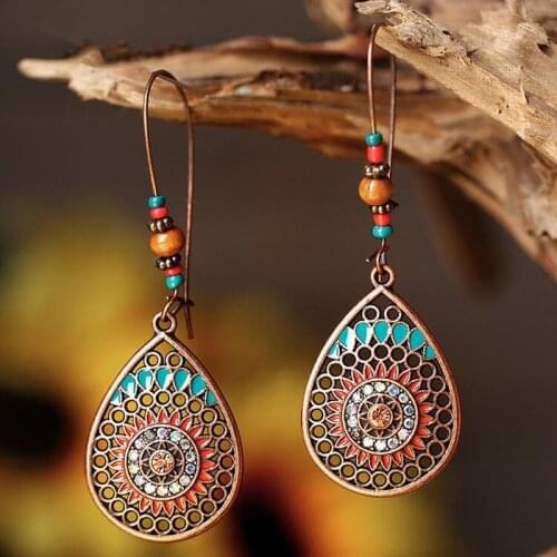 2021 Wholesale Women Earring Bohemian Ethnic Style Fashion Personality Jewelry Hollow Drop-shaped Earrings