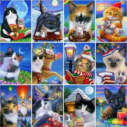 5D DIY Diamond Painting Animals Cat Elk Full Drill Cross Stitch Kit Diamond Embroidery Mosaic Christmas Home Decoration Gift