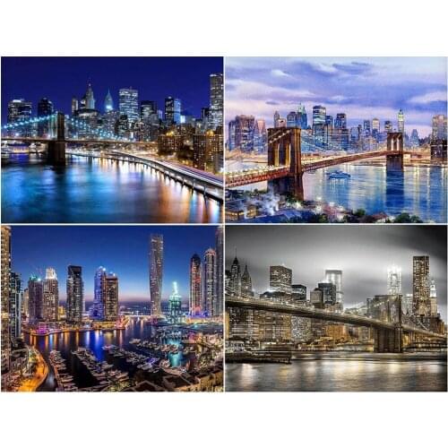 ARMYQZ Diamond Painting City Night Scenery Full Square Diamond Embroidery Building Landscape Rhinestone Mosaic Wall Decor