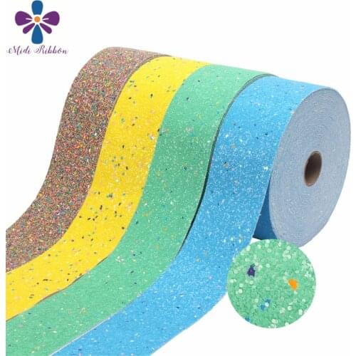 3"75mm Shiny Glitter Leather Fabric Ribbon Solid Color DIY Hair Bowknots Gift Packing Decor Yellow Green Blue 25yards/roll