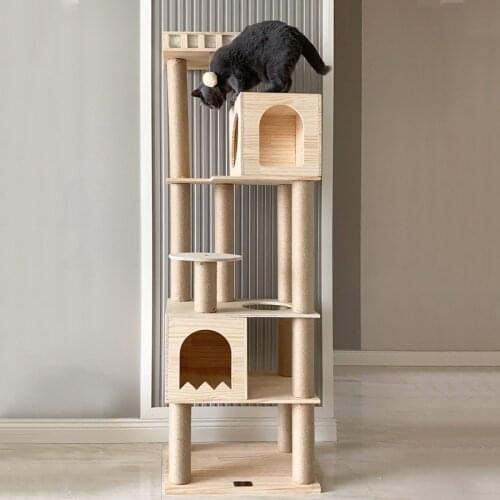 Large Cat Climbing Frame, Solid Wood Cat Shelf, Cat Litter One, Villa Cat Tree House Cat Tower Jumping Platform